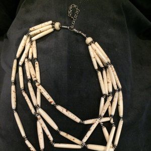 Bone Color with Speckles of Brown Silver Necklace